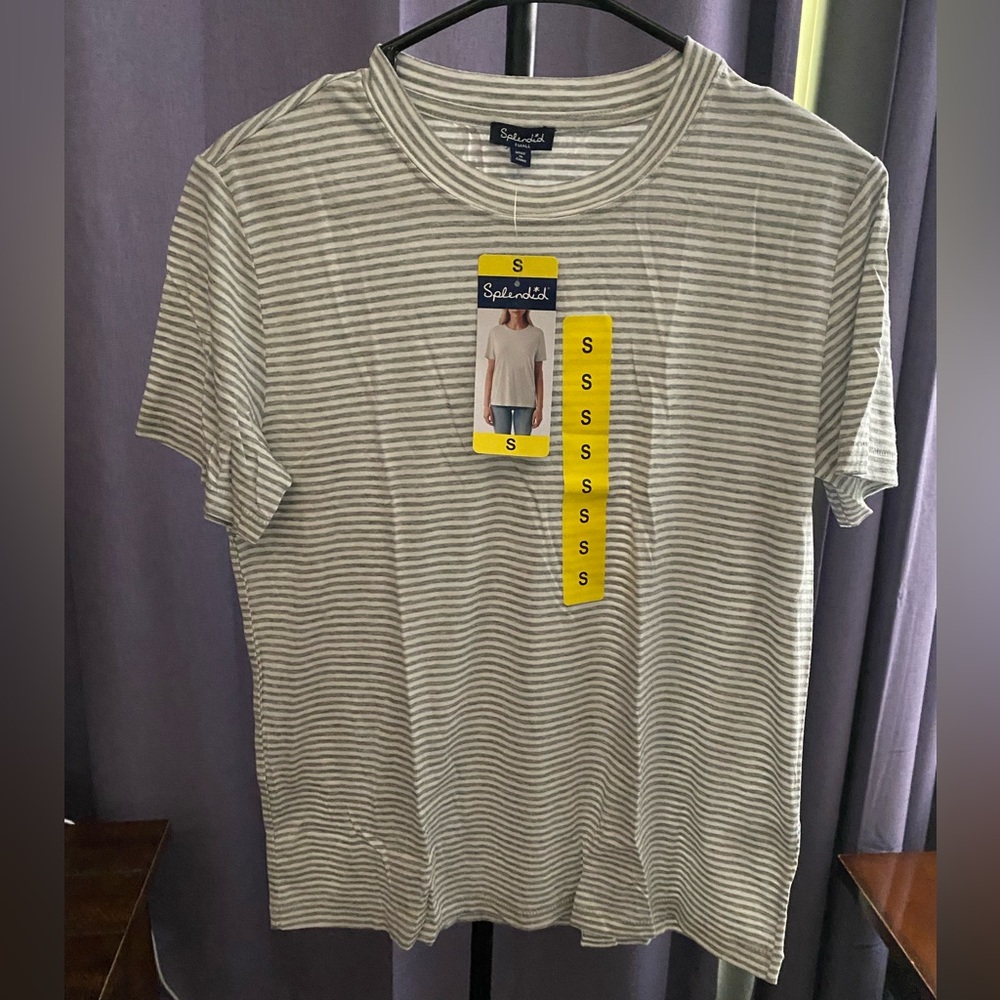 NWT Splendid Gray Short Sleeve Tee Casual Stripes, Size S